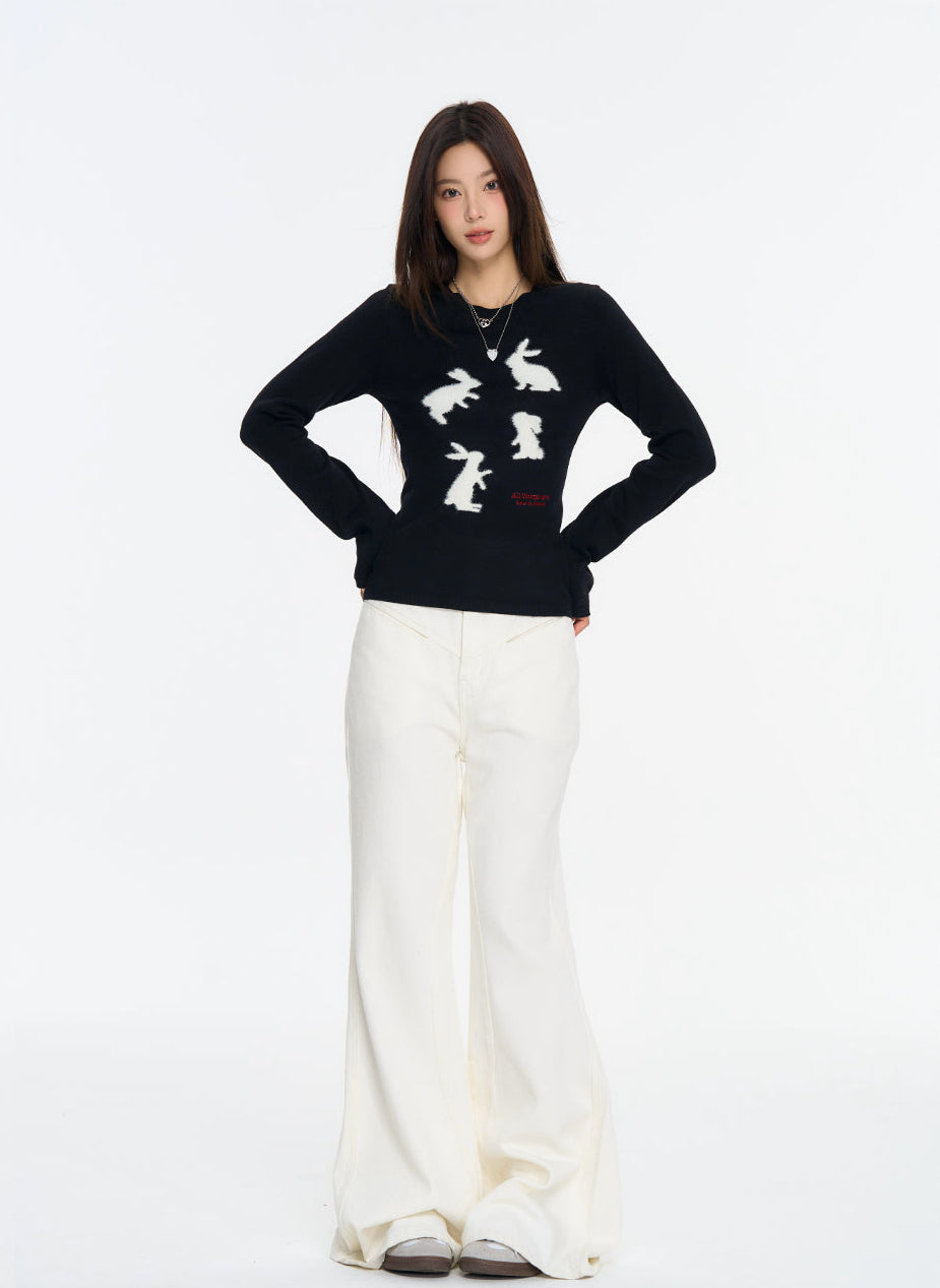 Embroidered Rabbit Mink Fleece Cropped Sweater