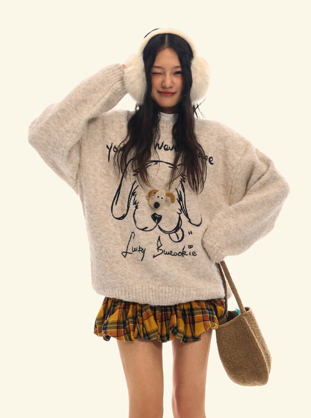 Puppy Graphic Oversized Sweater