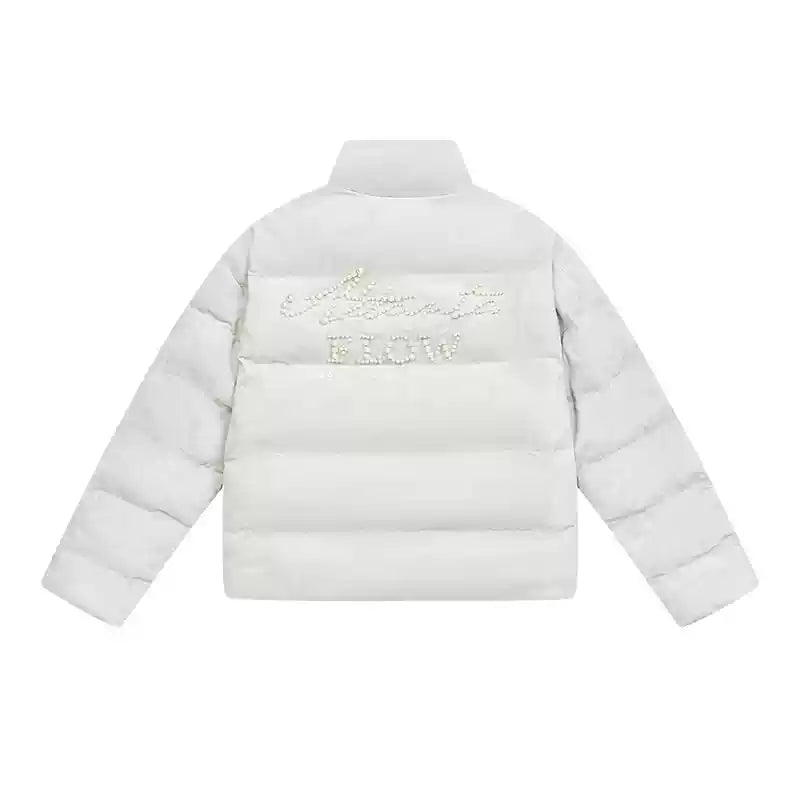 Pearl Embroidery Suede Puffer Jacket