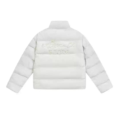 Pearl Embroidery Suede Puffer Jacket