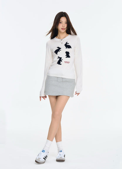 Embroidered Rabbit Mink Fleece Cropped Sweater