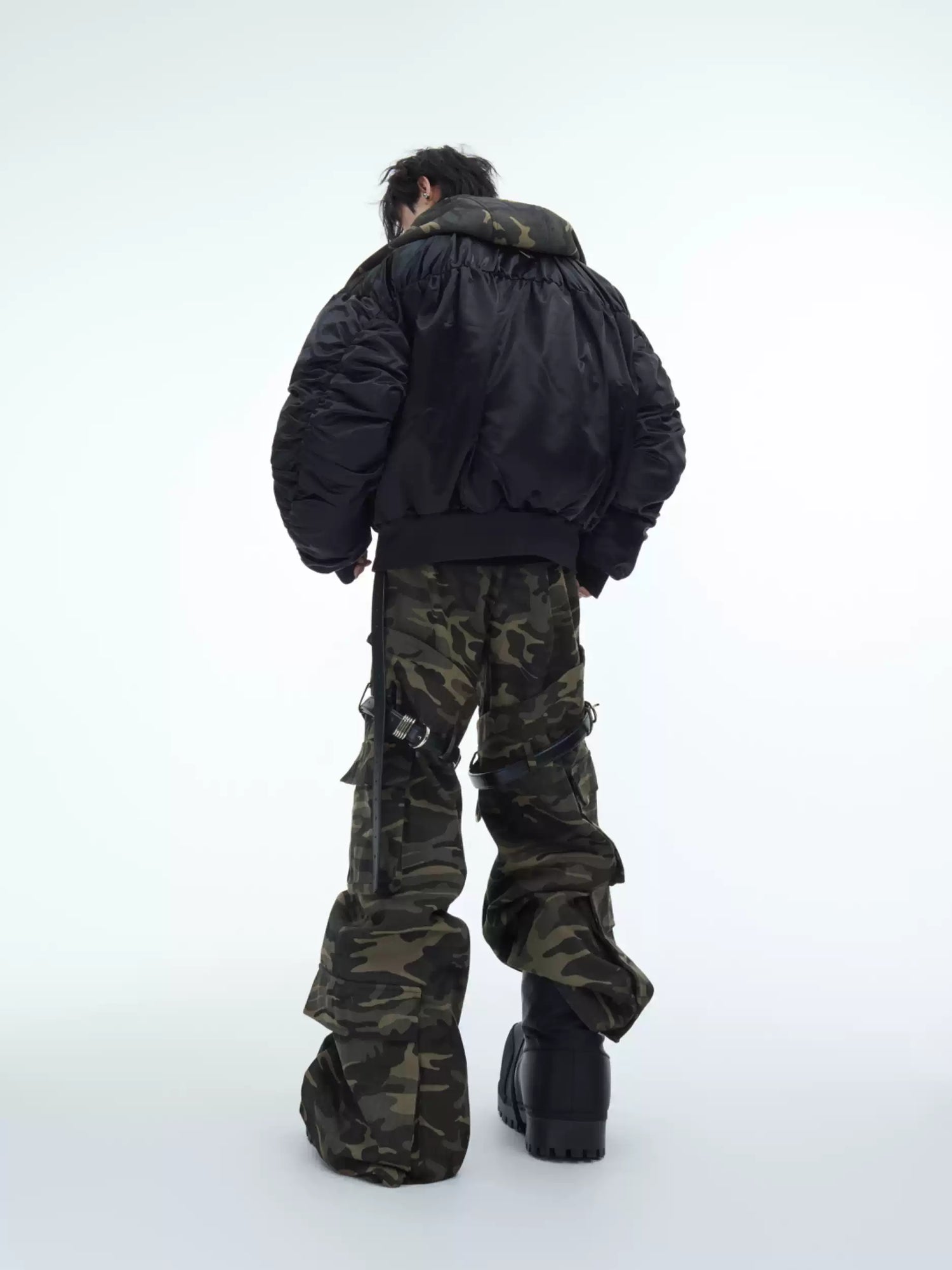 Belted Loose-Fit Vintage Washed Camouflage Cargo Pants