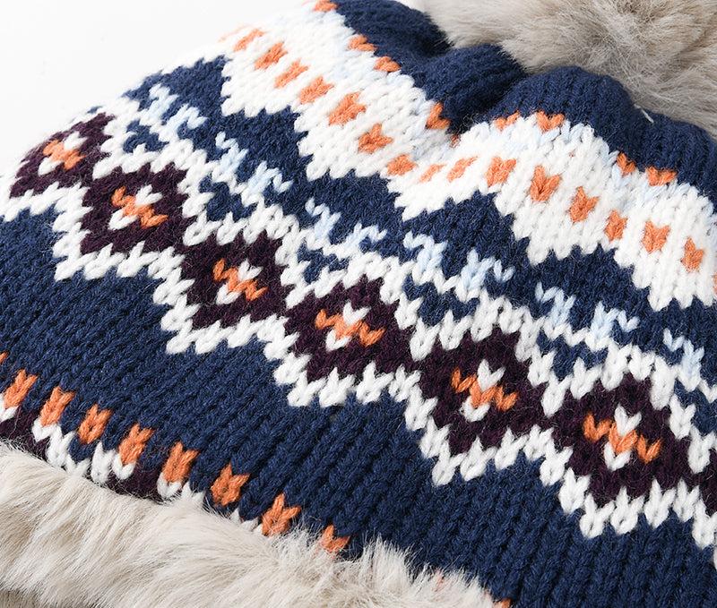 Fair Isle Fuzzy Earflaps Knit Beanie