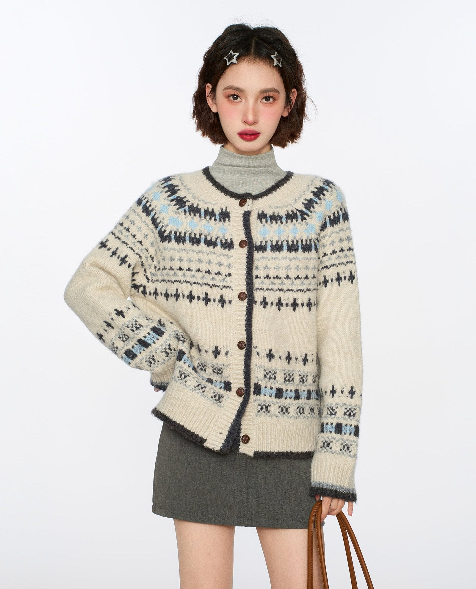 Vintage Crew Neck Fair Isle Cardigan