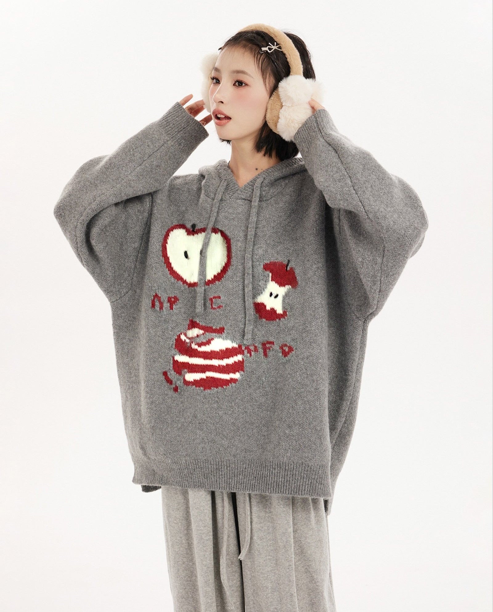 Apple Graphic Knit Hoodie Sweater