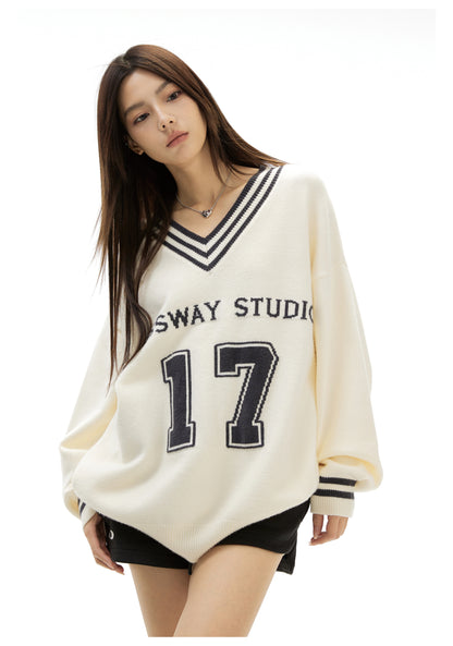 Retro 17 Graphic V-Neck Knit Sweater