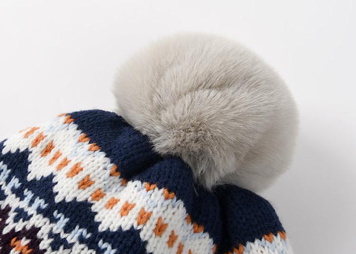 Fair Isle Fuzzy Earflaps Knit Beanie