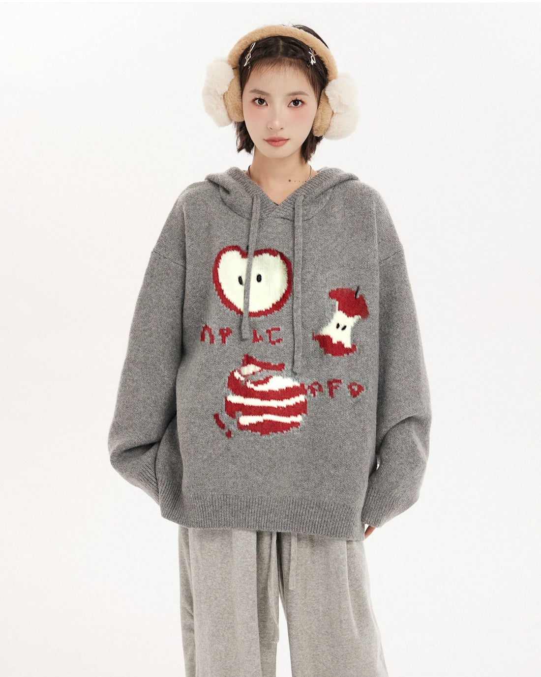 Apple Graphic Knit Hoodie Sweater