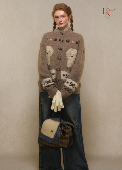 Vintage Dog Jacquard Toggle Knit Cardigan