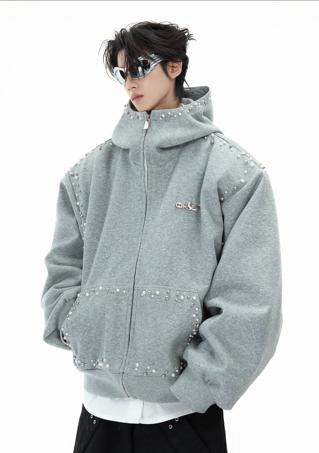 Pearl-Accented Oversized Hoodie