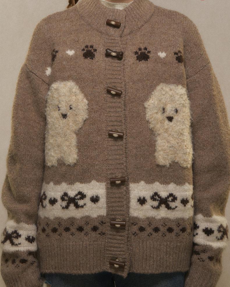 Vintage Dog Jacquard Toggle Knit Cardigan