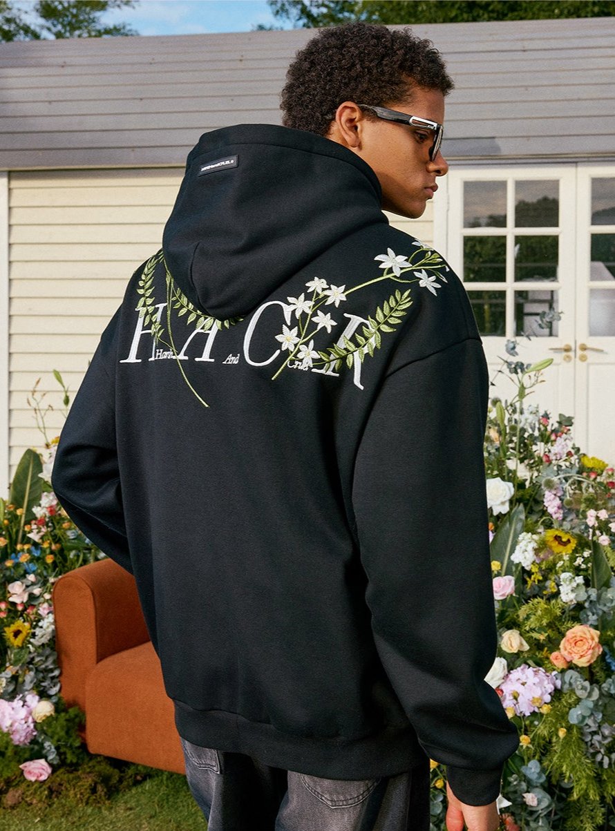 Floral Embroidered Oversized Hoodie