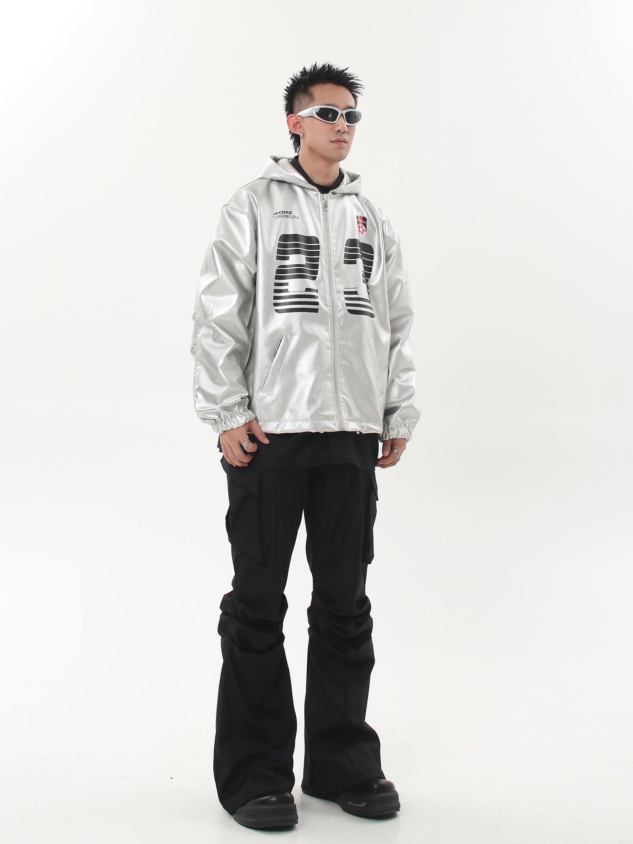 Silver PU Leather Racing Jacket