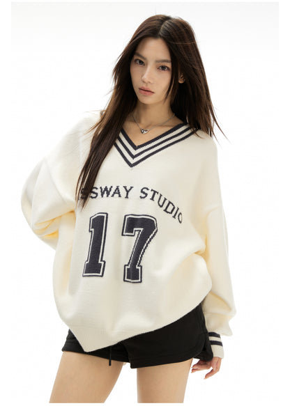 Retro 17 Graphic V-Neck Knit Sweater