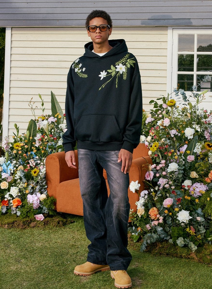 Floral Embroidered Oversized Hoodie