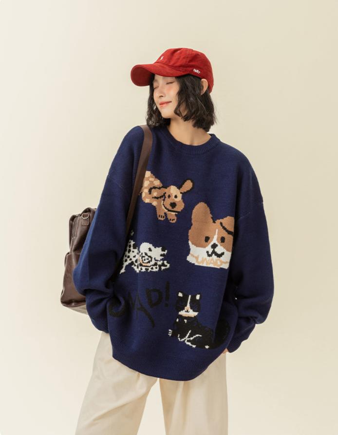 Vintage Dog Graphic Crewneck Pullover