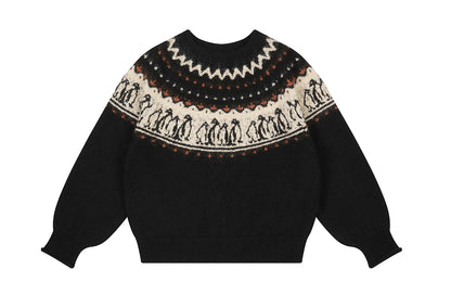 Penguin Pattern Fair Isle Knit Sweater