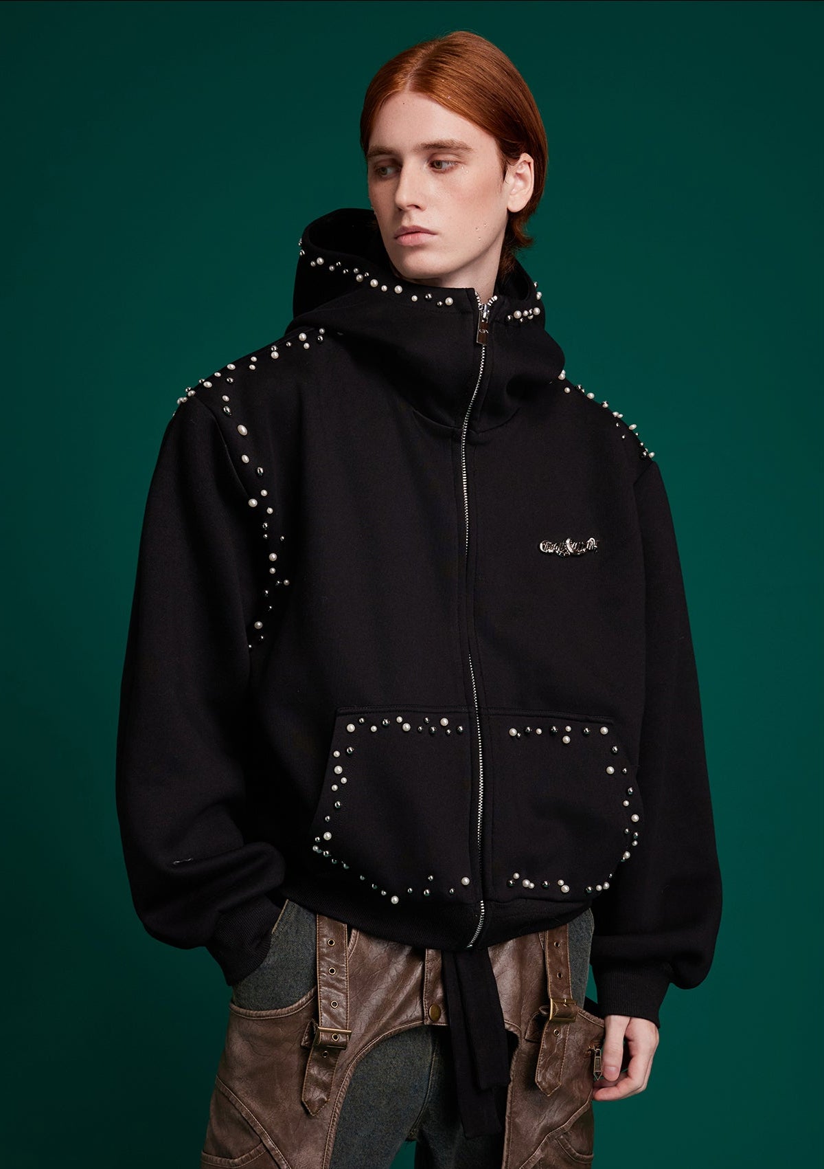 Pearl-Accented Oversized Hoodie