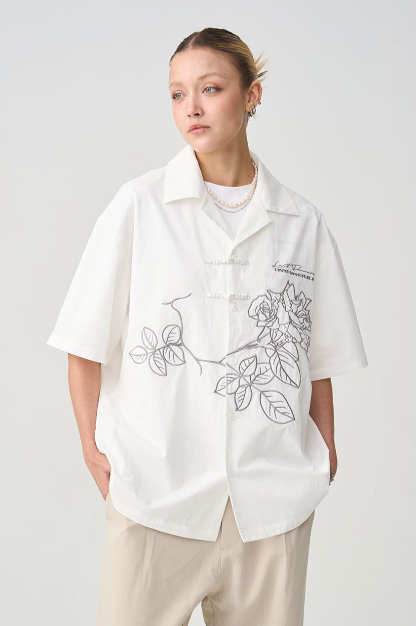 Frog Button Embroidered Shirt