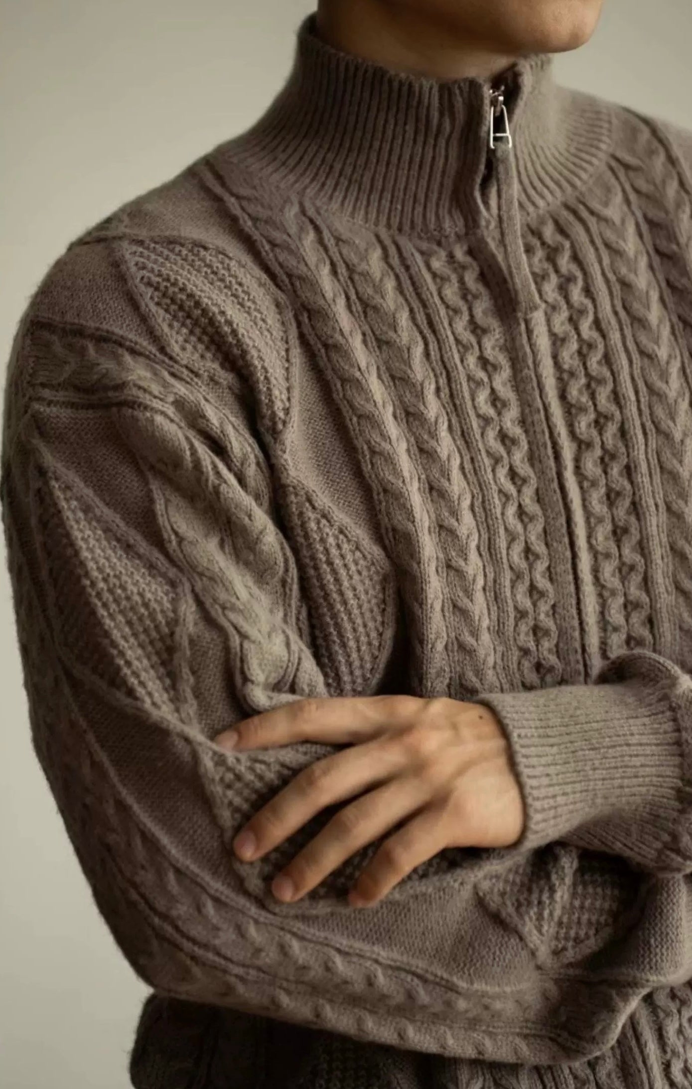 Vintage Cable Knit Half-Turtleneck Cardigan Sweater