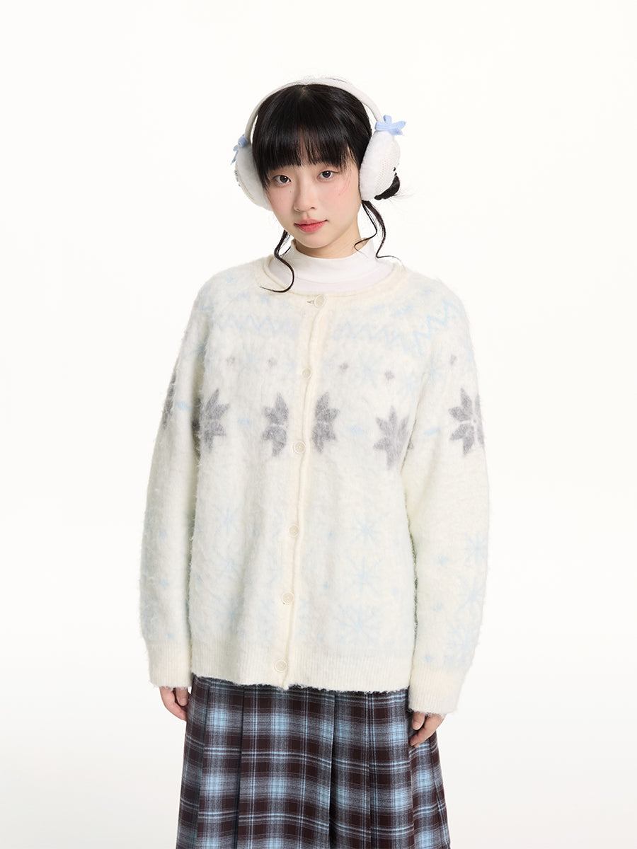 Reversible Snowflake Mohair Knit Cardigan