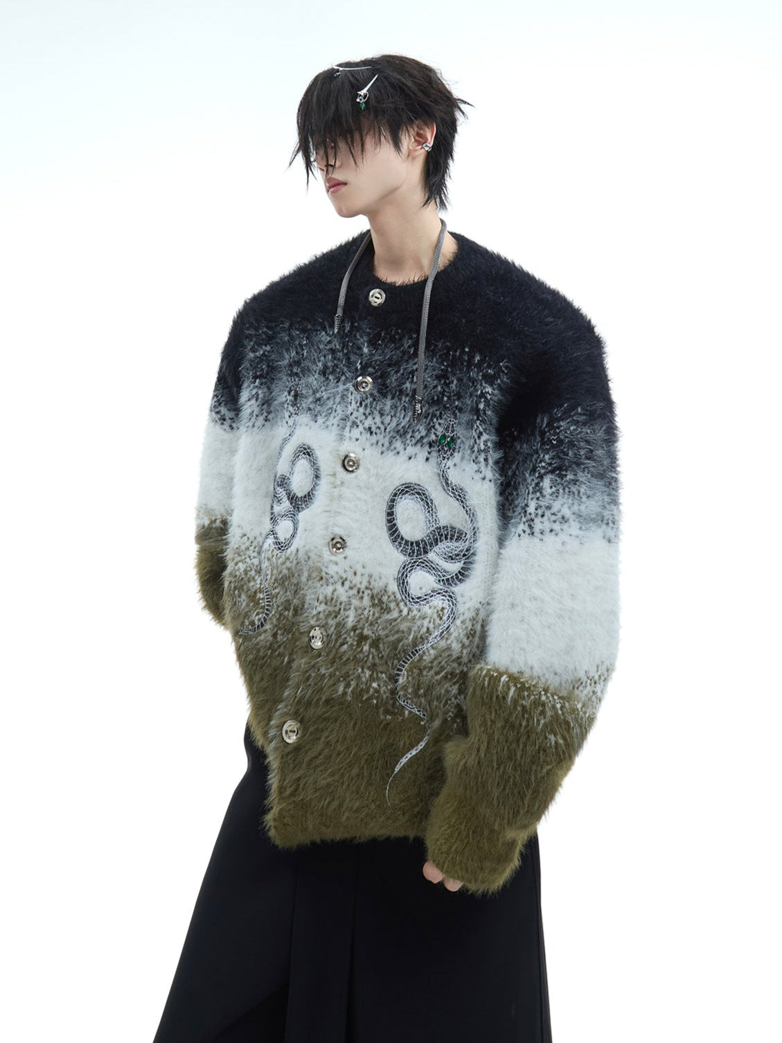 Faux Mink Snake Print Gradient Sweater