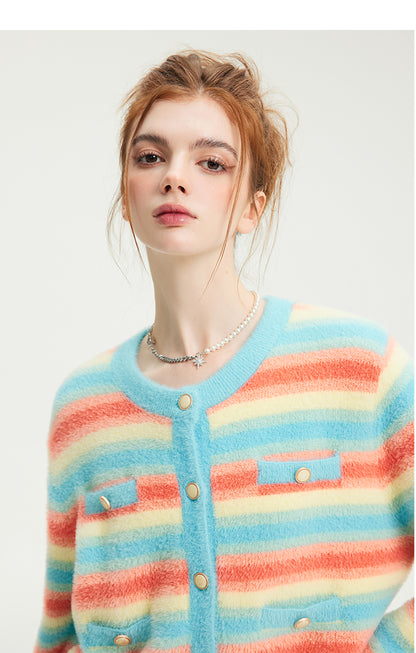 Rainbow Striped Mohair Cardigan