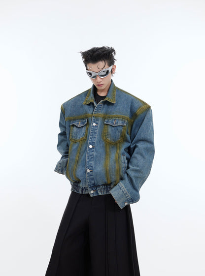 Washed Spray-Paint Gradient Denim Jacket