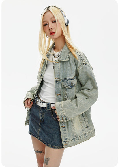 CATTEE Vintage Distressed Denim Jacket