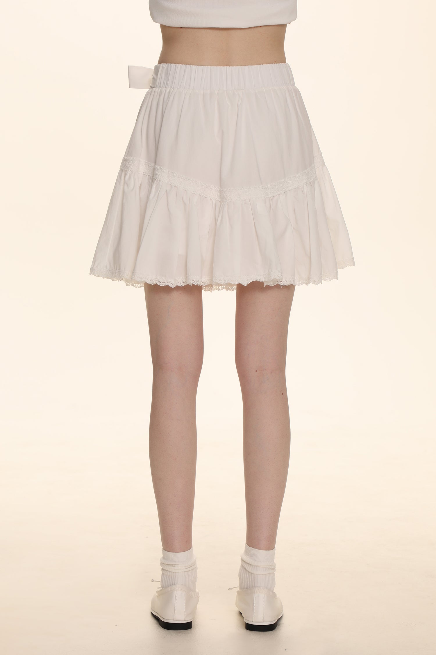 Bow Lace Trim High-Waisted Cake Skirt