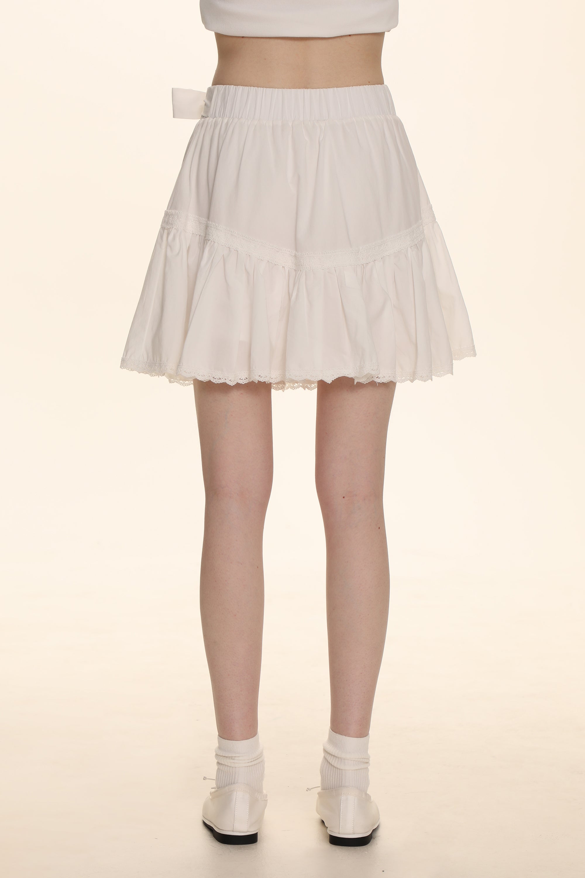 Bow Lace Trim High-Waisted Cake Skirt