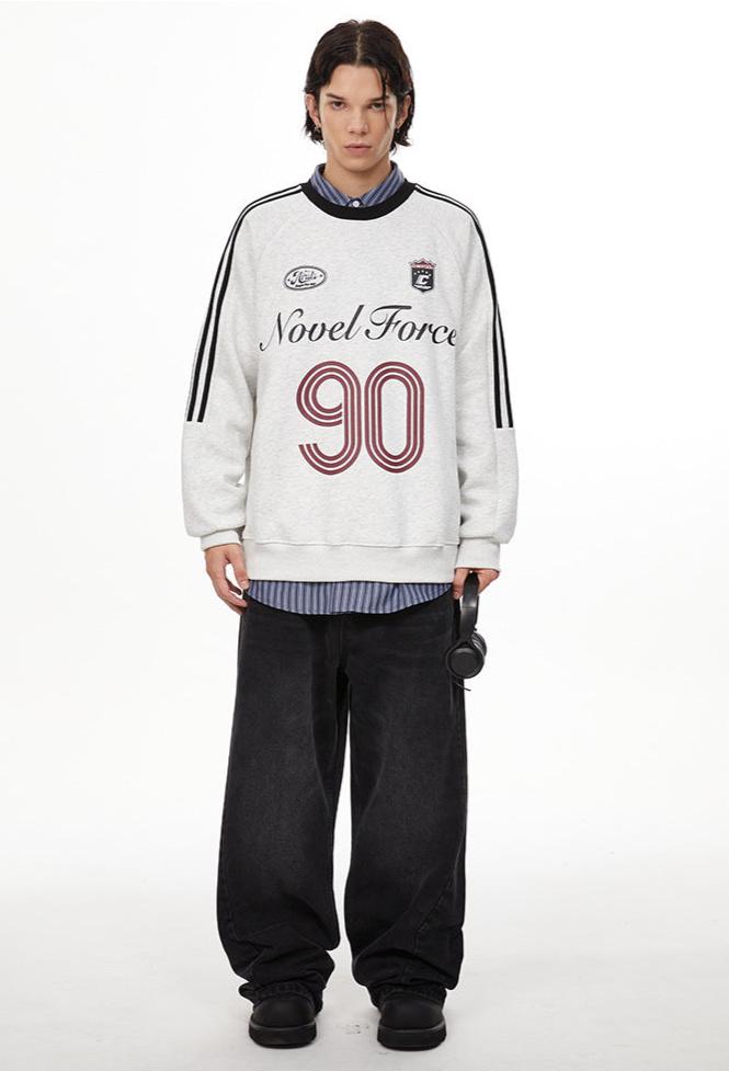 Vintage Three-Stripe Letter Print Jersey Sweatshirt