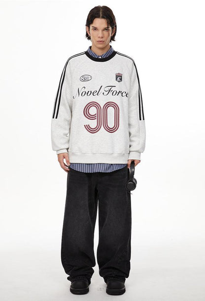 Vintage Three-Stripe Letter Print Jersey Sweatshirt