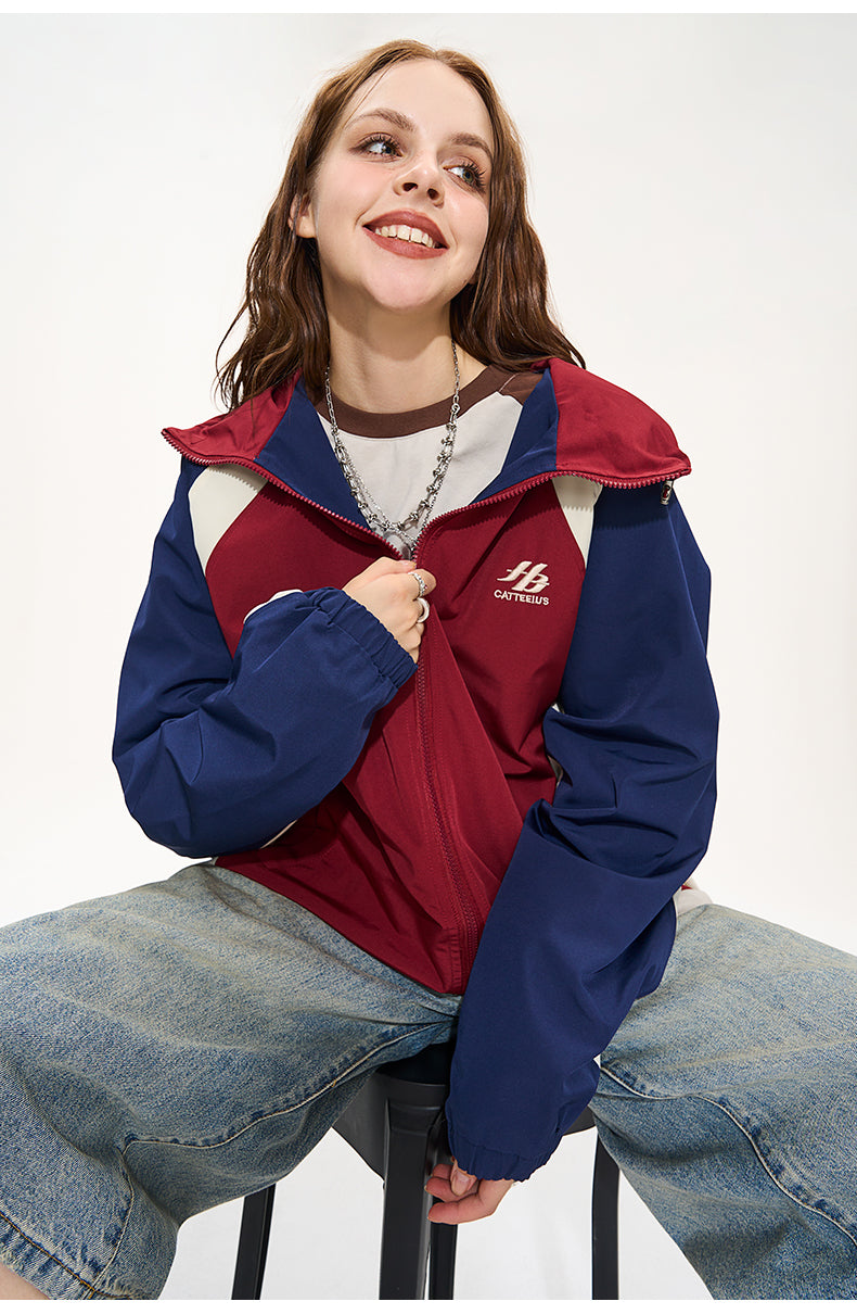 CATTEE Color Block Baseball Hooded Jacket