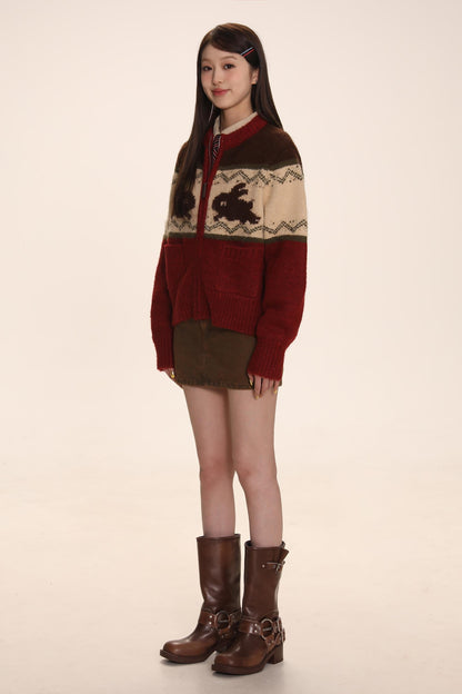 Bunny Jacquard Knit Cardigan Jumper