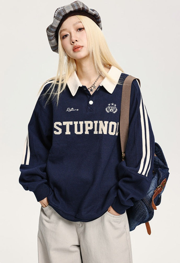 CATTEE Embroidered Letter Polo Sweatshirt