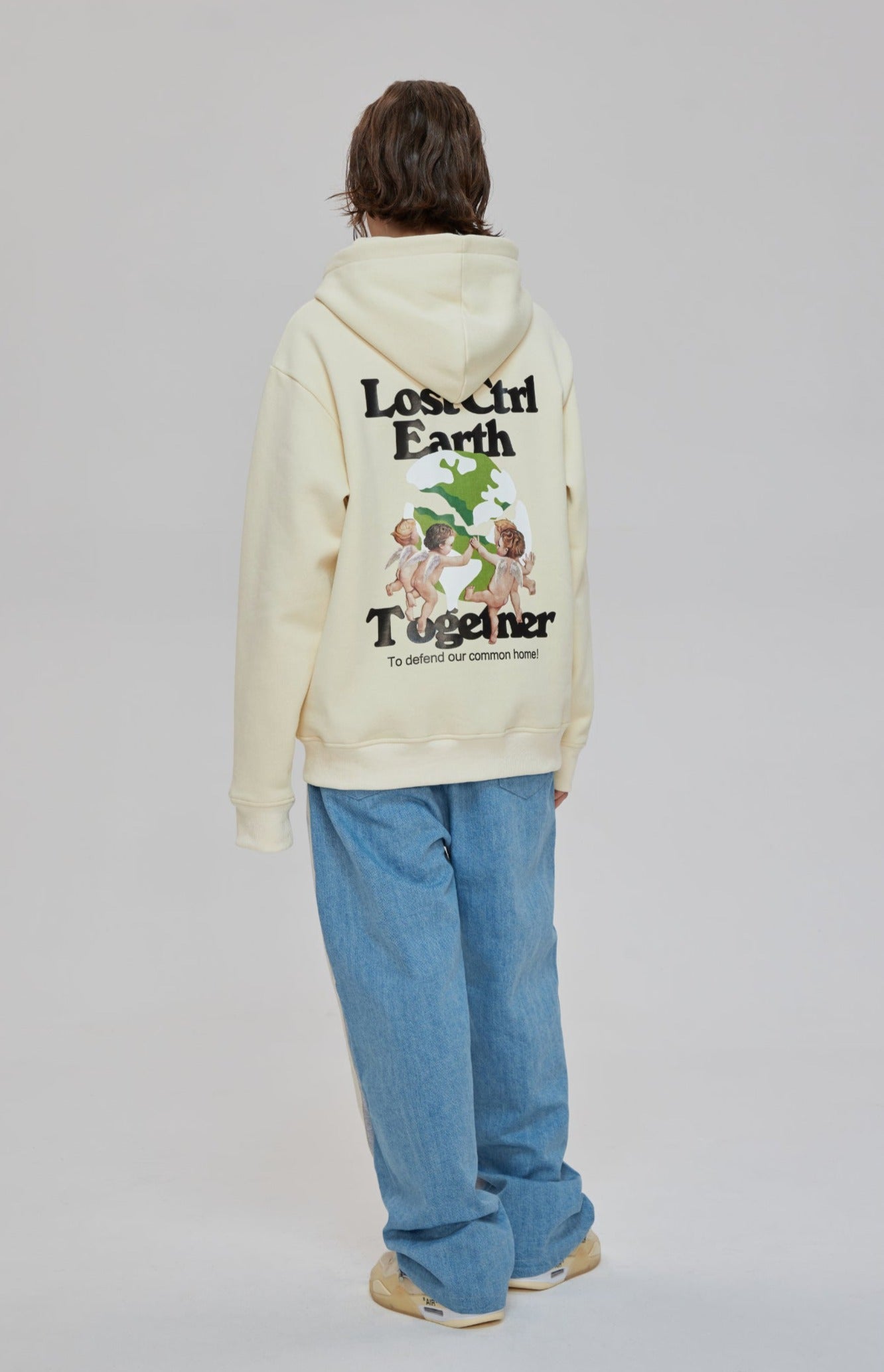 LOSTCTRL Angels Print Oversized  Fleece Hoodie