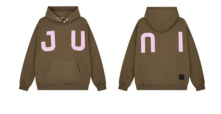 JUNI Plush Letter Puff Print Hoodie