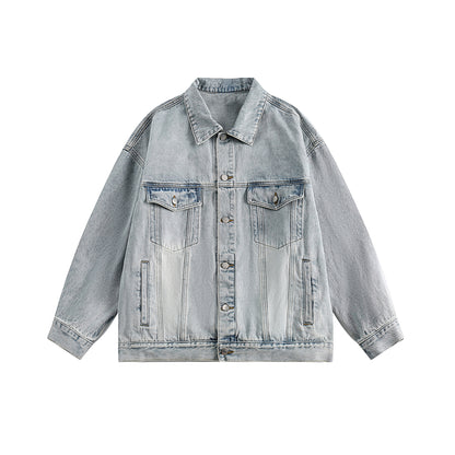 Vintage Turn-down Collar Distressed Denim Jacket