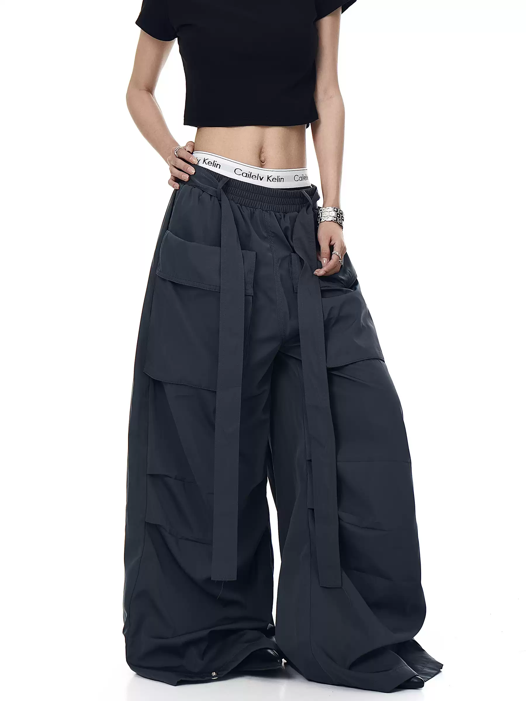 Detachable Belt Oversized Pocket Cargo Pants