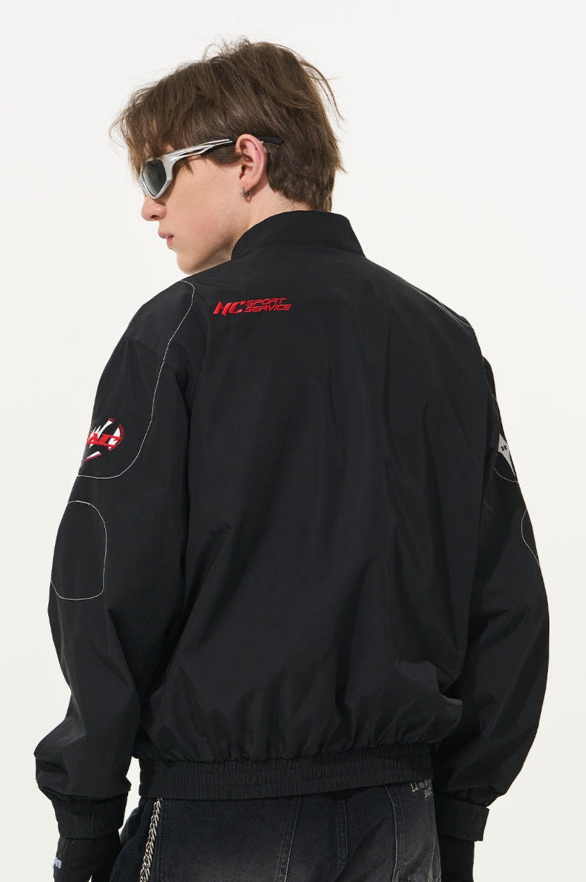 Vintage Racing Elements Embroidered Stand Collar Jacket