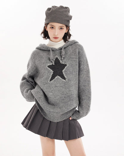 Star Pattern Knit Hoodie