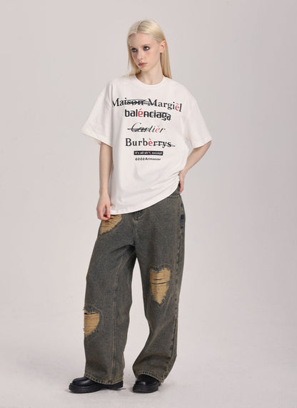 Spoof Brand Letter Print Short Sleeve Tee