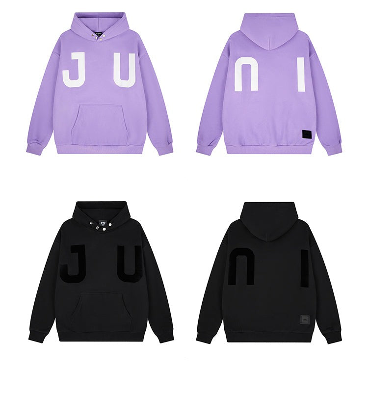 JUNI Plush Letter Puff Print Hoodie