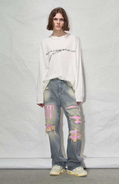 LOSTCTRL Wilted Letter Print Long Sleeve Tee