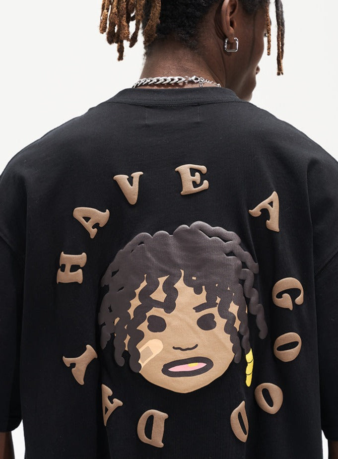 Hand-drawn Afro Puff Foam Print Tee