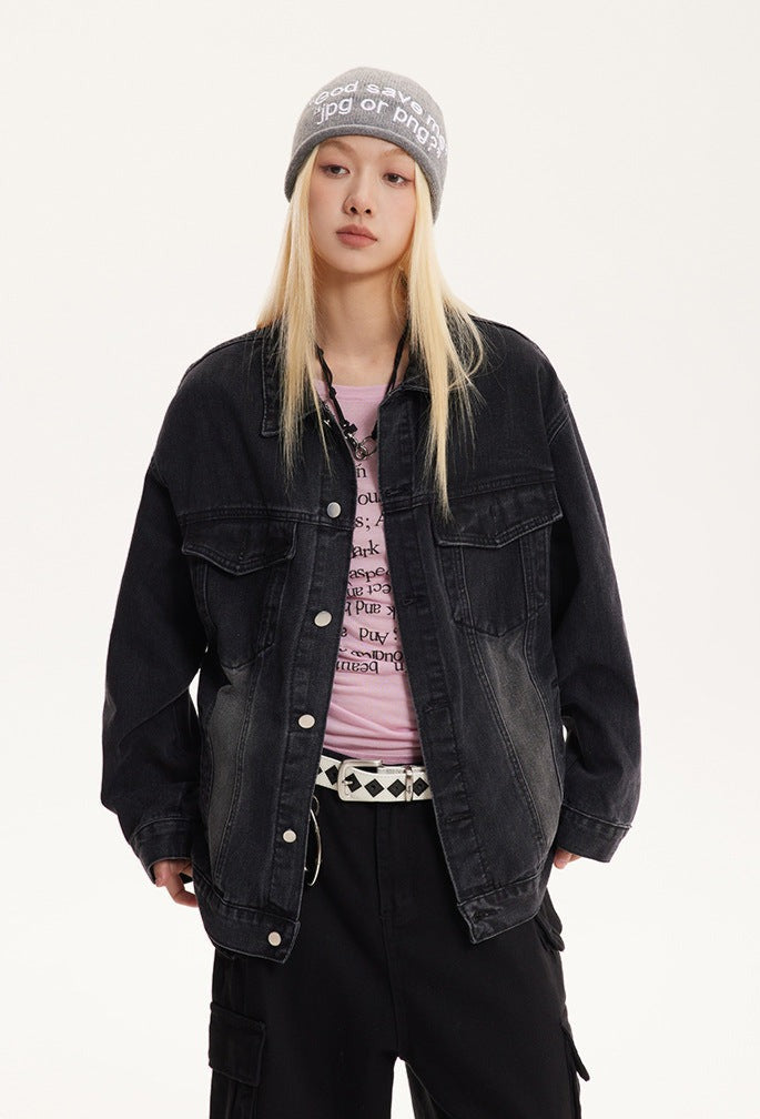 Vintage Turn-down Collar Distressed Denim Jacket