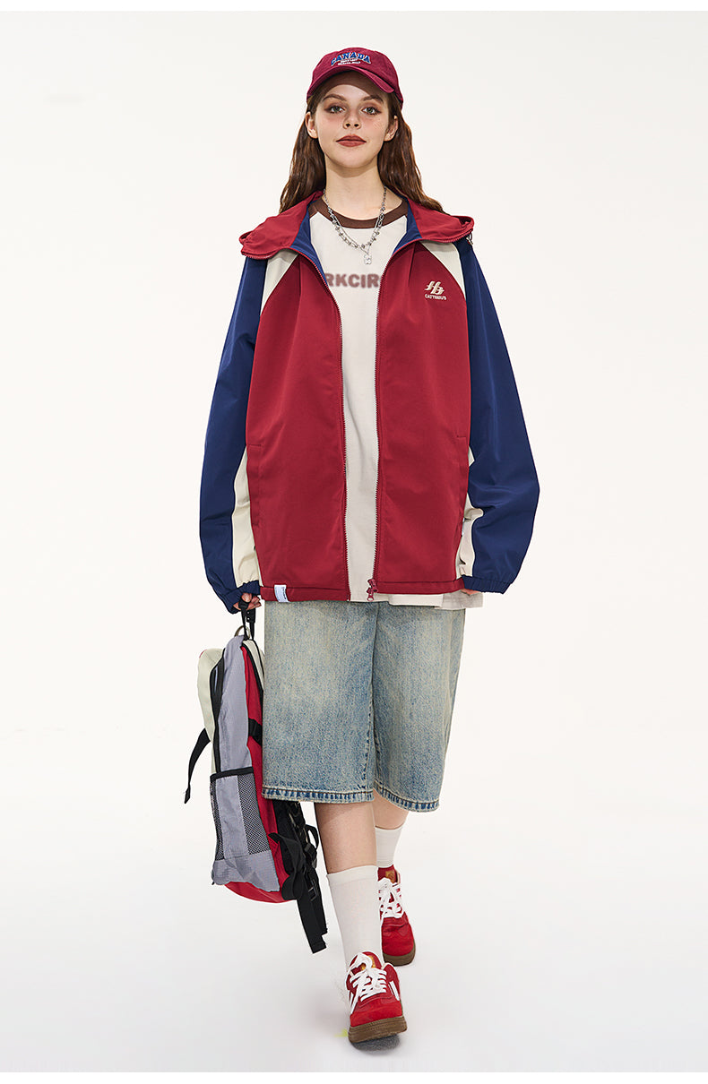 CATTEE Color Block Baseball Hooded Jacket