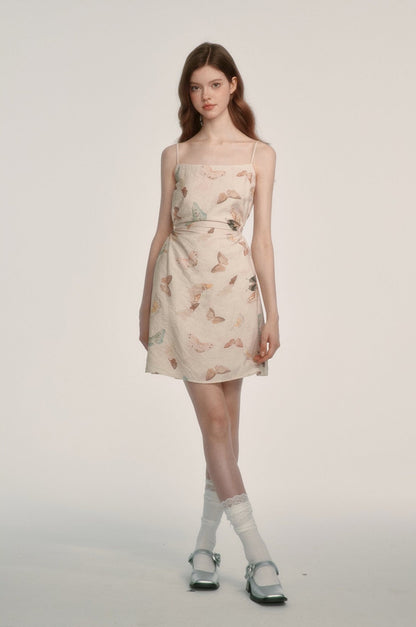 French Style Butterfly Print Cami Dress