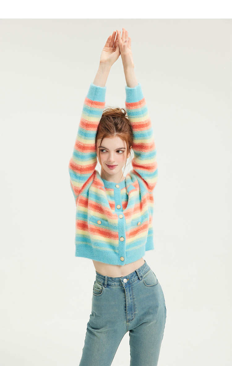 Rainbow Striped Mohair Cardigan